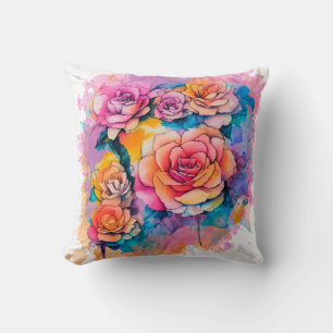 Modern Watercolor Paint Daubs Bouquet Throw Pillow