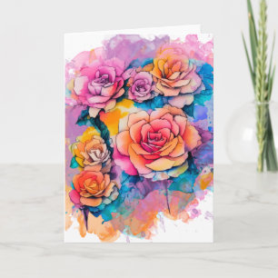 Modern Watercolor Paint Daubs Roses Bouquet Card