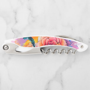 Modern Watercolor Paint Daubs Roses Bouquet Corkscrew
