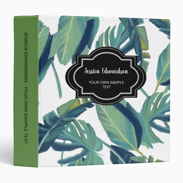 Modern watercolor painted tropical leaves personal binder (Front/Spine)