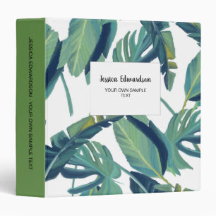 Modern watercolor painted tropical leaves personal binder