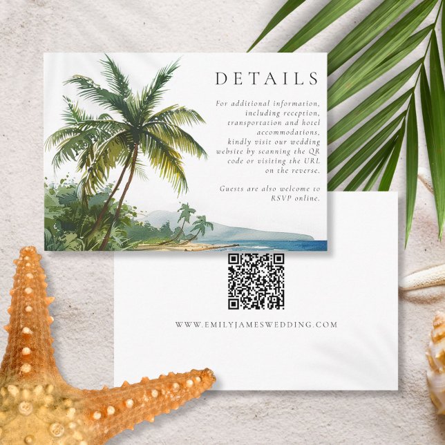 Modern Watercolor Palm Beach QR Code Wedding Enclosure Card (Modern Watercolor Palm Beach QR Code Wedding Enclosure Card)