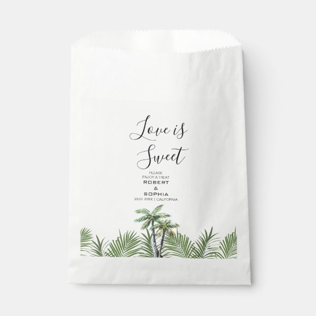 Modern Watercolor Palm Tree Wedding Favour Bag (Front)