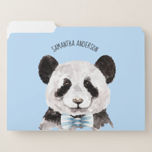 Modern Watercolor Panda With Name And Pastel Blue File Folder