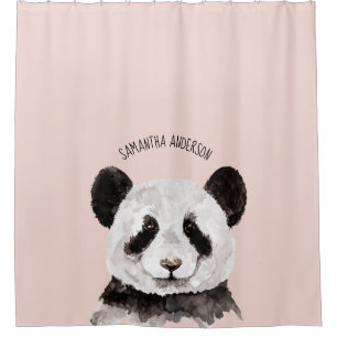 Modern Watercolor Panda With Name And Pastel Pink