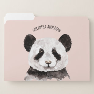Modern Watercolor Panda With Name And Pastel Pink File Folder