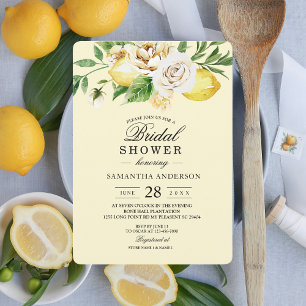 Modern Watercolor Pastel Yellow Lemons & Leaf Invitation