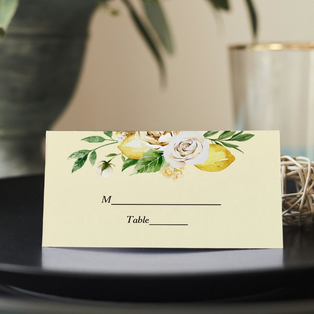 Modern Watercolor Pastel Yellow Lemons & Leaf  Place Card (Creator Uploaded)