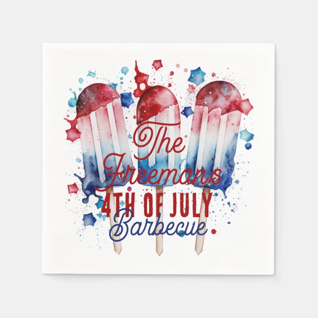Modern Watercolor Patriotic 4th of July Party  Napkin (Front)