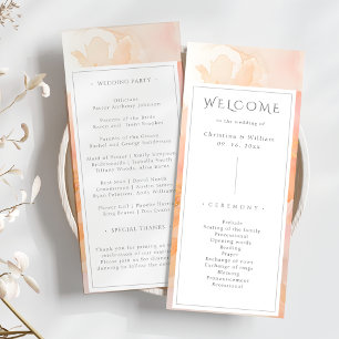 Modern Watercolor Peach Floral Wedding Program