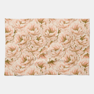 Modern Watercolor Peach Flowers Pattern Kitchen Towel