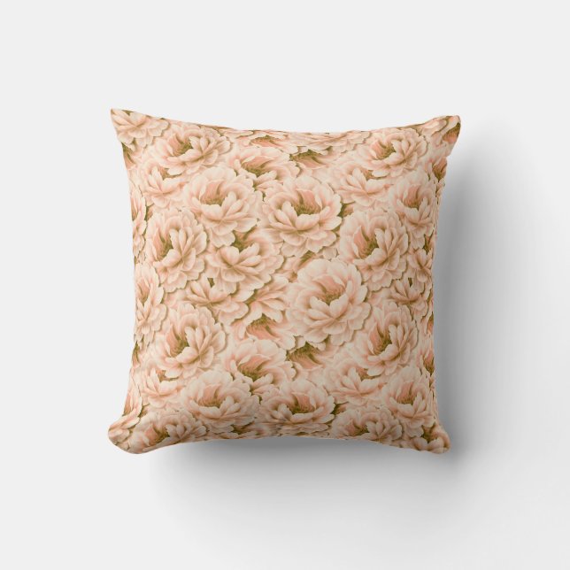 Modern Watercolor Peach Flowers Pattern Throw Pillow (Front)