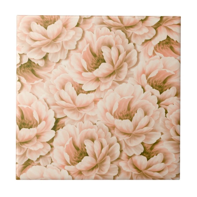 Modern Watercolor Peach Flowers Pattern Tile (Front)