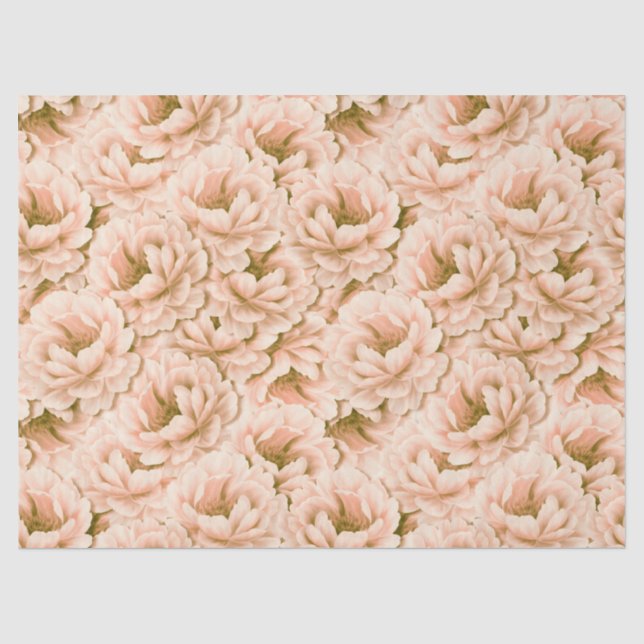 Modern Watercolor Peach Flowers Pattern Tissue Paper (Front)