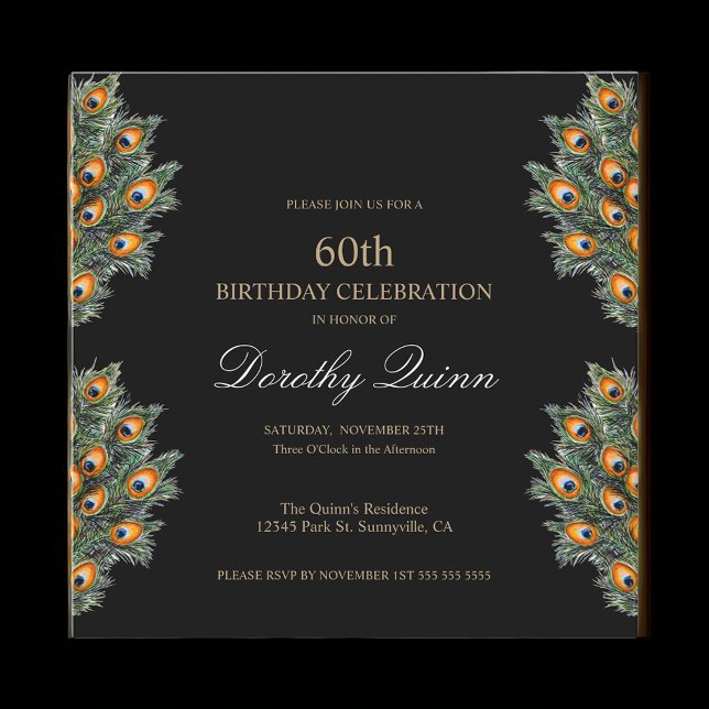 Modern Watercolor Peacock Feathers Birthday Invitation (Creator Uploaded)