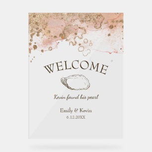 Modern Watercolor Pearl Beach Wedding Welcome Acrylic Sign