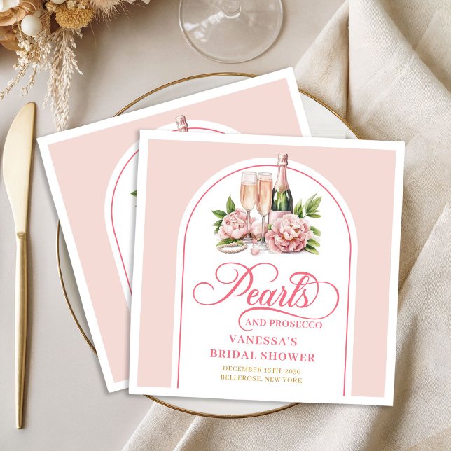 Modern Watercolor Pearls and Prosecco Shower  Napkin (Modern Watercolor Pearls and Prosecco Shower Paper Dinner Napkins)