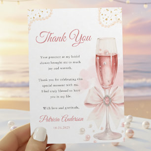 Modern Watercolor Pearls & Prosecco Bridal Shower Thank You Card