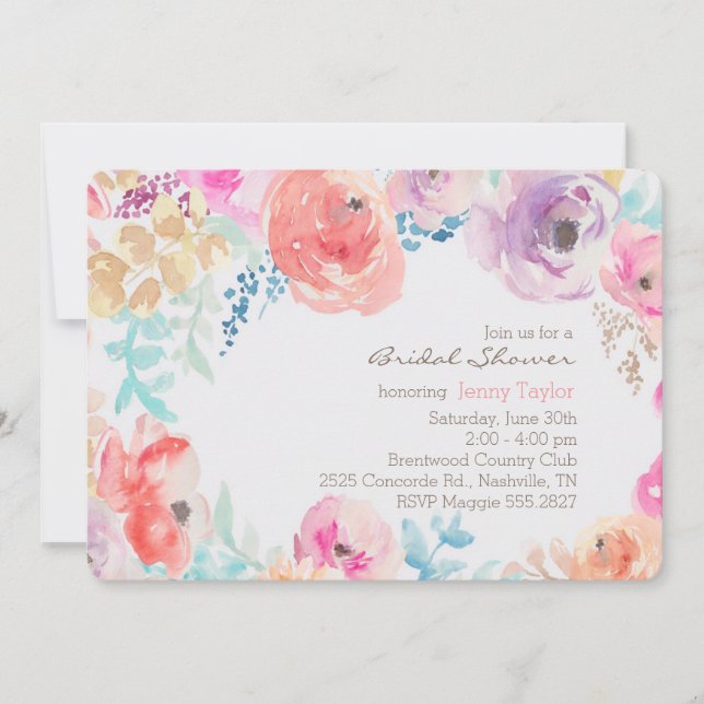 Modern Watercolor Peonies Bridal Shower Invitation (Front)