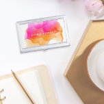 Modern Watercolor | Personalized Business Card Holder<br><div class="desc">Elegant and colourful business card holder features your name and/or business name in white,  overlaid on a vibrant watercolor inkblot in fuchsia pink and golden orange. Matching business cards and accessories also available.</div>