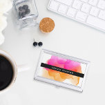 Modern Watercolor | Personalized Business Card Holder<br><div class="desc">Elegant and colourful business card holder features your name and/or business name in white on black,  overlaid on a vibrant watercolor inkblot in fuchsia pink and golden orange. Matching business cards and accessories also available.</div>