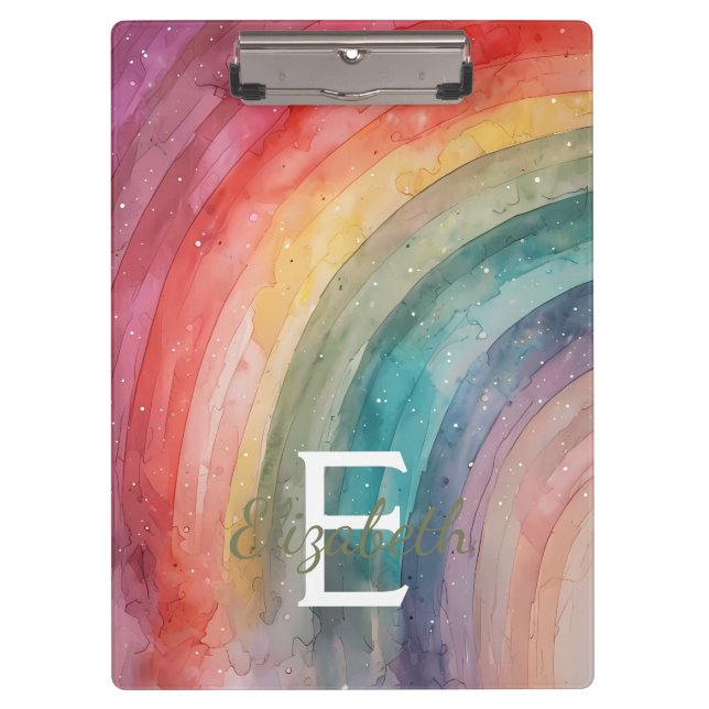 Modern Watercolor Personalized Rainbow  Clipboard (Front)