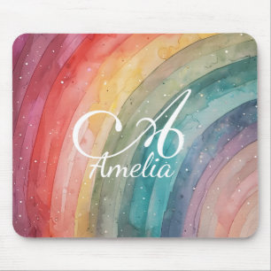 Modern Watercolor Personalized Rainbow  Mouse Pad
