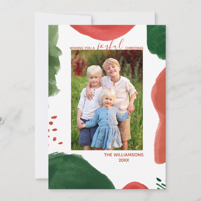 Modern Watercolor Photo Christmas Card (Front)