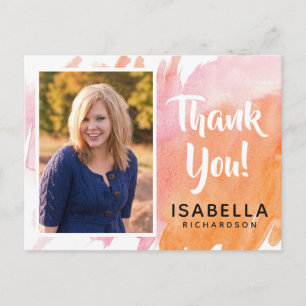 Modern Watercolor   Photo Graduation Thank You Postcard