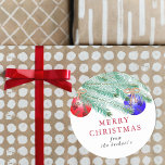 Modern Watercolor Pine Boughs Festive Christmas Classic Round Sticker<br><div class="desc">These stickers are perfect for using as labels on Christmas cards & gifts and the festive design can be easily personalized with your name.</div>