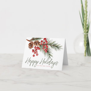 Modern Watercolor Pine Branch & Berries Christmas Card