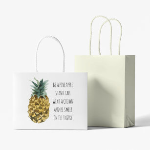 Modern Watercolor Pineapple & Positive Funny Quote Large Gift Bag