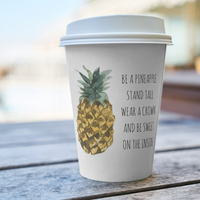 Modern Watercolor Pineapple & Positive Funny Quote Paper Cups (Creator Uploaded)