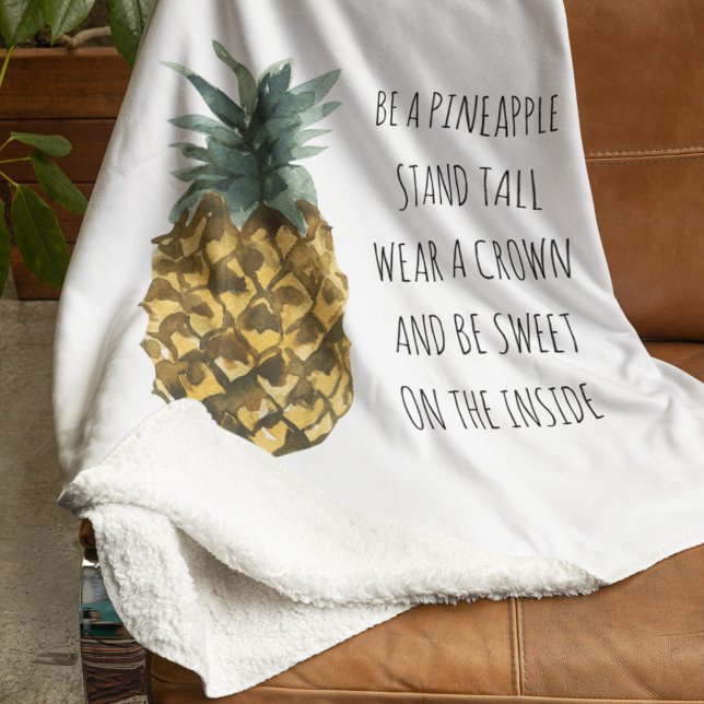 Modern Watercolor Pineapple & Positive Funny Quote Sherpa Blanket (Creator Uploaded)