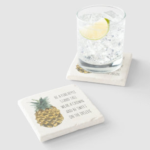 Modern Watercolor Pineapple & Positive Funny Quote Stone Coaster