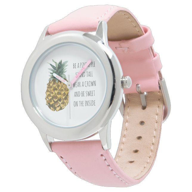 Modern Watercolor Pineapple & Positive Funny Quote Watch (Angled)