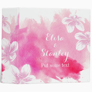 Modern watercolor pink blossoms wedding planner binder