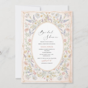 Modern Watercolor Pink bow retro flowers Bridal Sh Invitation