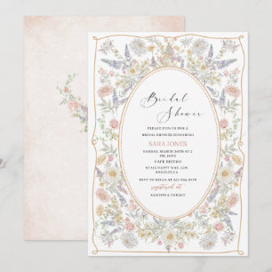 Modern Watercolor Pink bow retro flowers Bridal Sh Invitation