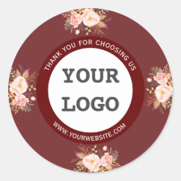 Modern Watercolor Pink Flowers Branding Classic Round Sticker