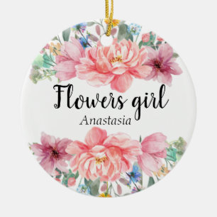 Modern Watercolor Pink Flowers  Ceramic Ornament