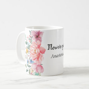 Modern Watercolor Pink Flowers Coffee Mug
