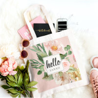 Modern Watercolor Pink Flowers & Hello & Name