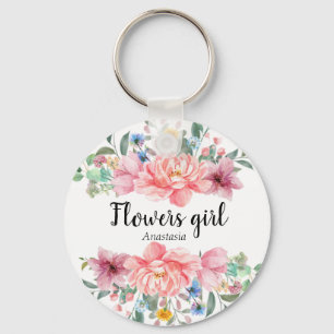 Modern Watercolor Pink Flowers Keychain