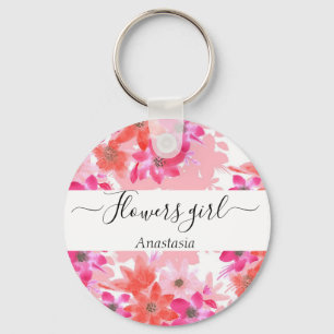 Modern Watercolor Pink Flowers Keychain
