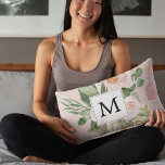 Modern Watercolor Pink Flowers Monogrammed  Accent Pillow<br><div class="desc">Modern Watercolor Pink Flowers Monogrammed</div>