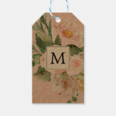 Modern Watercolor Pink Flowers Monogrammed  Gift Tags (Front)