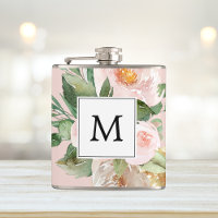 Modern Watercolor Pink Flowers Monogrammed