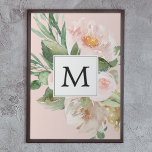 Modern Watercolor Pink Flowers Monogrammed  Poster<br><div class="desc">Modern Watercolor Pink Flowers Monogrammed</div>