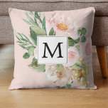 Modern Watercolor Pink Flowers Monogrammed  Throw Pillow<br><div class="desc">Modern Watercolor Pink Flowers Monogrammed</div>
